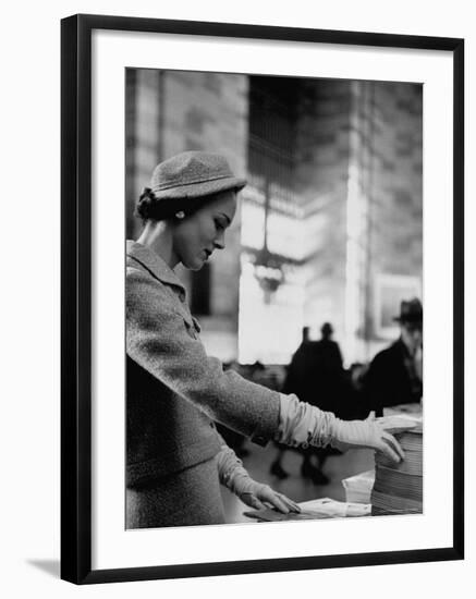 Model Posing in a Train Station in a Tweed Suit-Gordon Parks-Framed Photographic Print