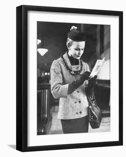 Model Posing in a Train Station While Wearing New Fashion-Gordon Parks-Framed Photographic Print