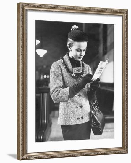 Model Posing in a Train Station While Wearing New Fashion-Gordon Parks-Framed Photographic Print