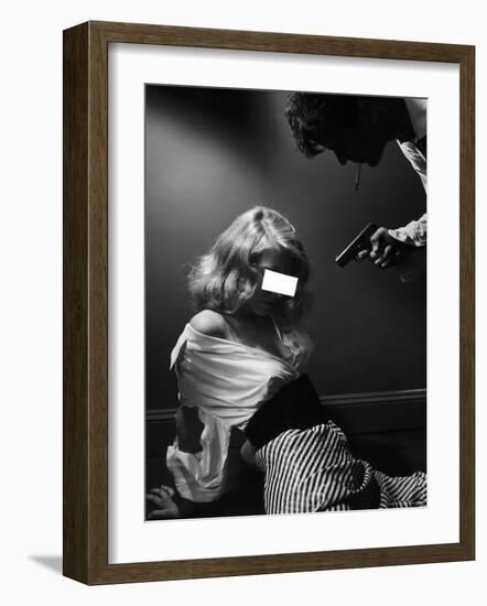 Model Posing in Crime Illustration Advertisement Banned as Too Undignified For Agency's Girls-Nina Leen-Framed Photographic Print