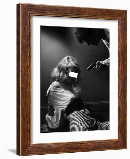 Model Posing in Crime Illustration Advertisement Banned as Too Undignified For Agency's Girls-Nina Leen-Framed Photographic Print