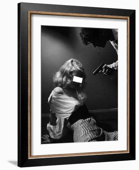 Model Posing in Crime Illustration Advertisement Banned as Too Undignified For Agency's Girls-Nina Leen-Framed Photographic Print