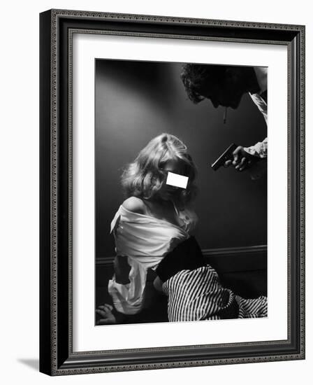 Model Posing in Crime Illustration Advertisement Banned as Too Undignified For Agency's Girls-Nina Leen-Framed Photographic Print