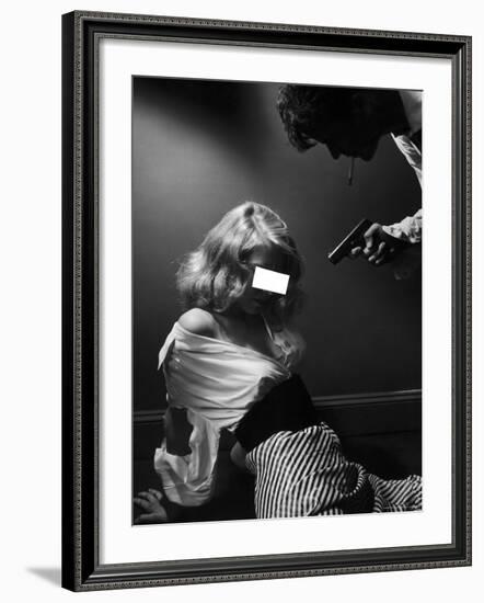 Model Posing in Crime Illustration Advertisement Banned as Too Undignified For Agency's Girls-Nina Leen-Framed Photographic Print