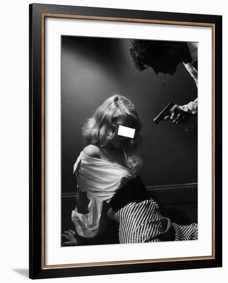 Model Posing in Crime Illustration Advertisement Banned as Too Undignified For Agency's Girls-Nina Leen-Framed Photographic Print