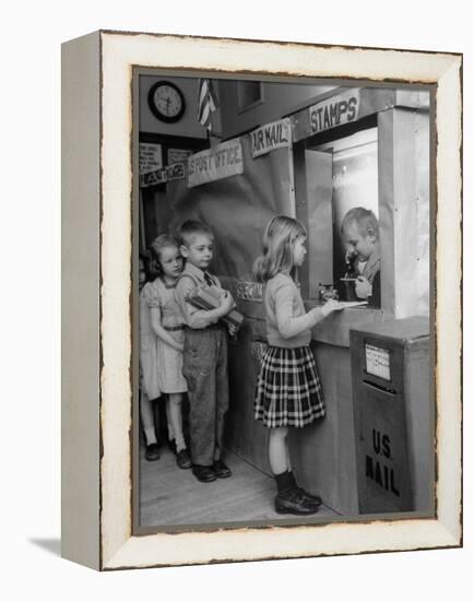 Model Post Office a Teacher Set Up in the Classroom for the Children to Learn About the Mail System-Nina Leen-Framed Premier Image Canvas