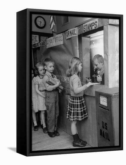 Model Post Office a Teacher Set Up in the Classroom for the Children to Learn About the Mail System-Nina Leen-Framed Premier Image Canvas