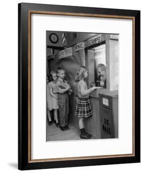 Model Post Office a Teacher Set Up in the Classroom for the Children to Learn About the Mail System-Nina Leen-Framed Photographic Print