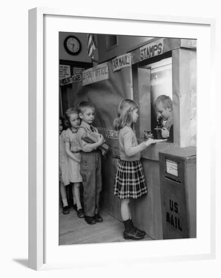 Model Post Office a Teacher Set Up in the Classroom for the Children to Learn About the Mail System-Nina Leen-Framed Photographic Print