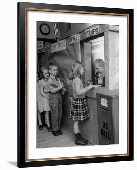 Model Post Office a Teacher Set Up in the Classroom for the Children to Learn About the Mail System-Nina Leen-Framed Photographic Print