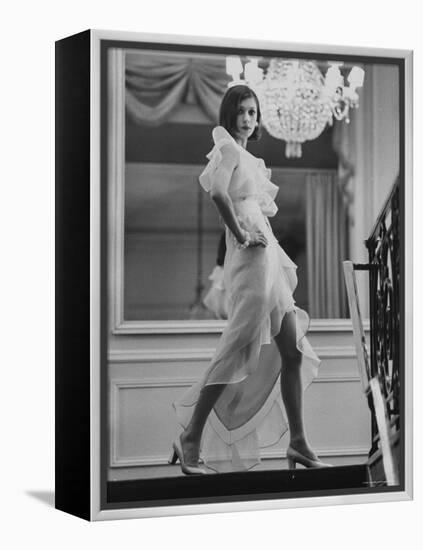 Model Prunelia Wearing a Marc Bohan Evening Dress-Bill Ray-Framed Premier Image Canvas