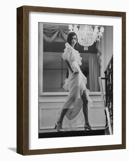 Model Prunelia Wearing a Marc Bohan Evening Dress-Bill Ray-Framed Photographic Print