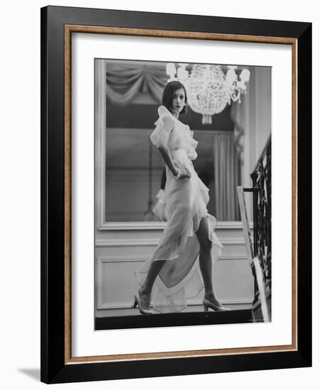 Model Prunelia Wearing a Marc Bohan Evening Dress-Bill Ray-Framed Photographic Print