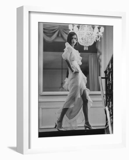 Model Prunelia Wearing a Marc Bohan Evening Dress-Bill Ray-Framed Photographic Print