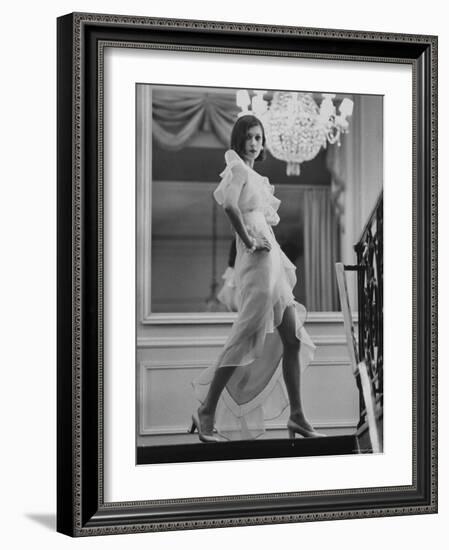 Model Prunelia Wearing a Marc Bohan Evening Dress-Bill Ray-Framed Photographic Print