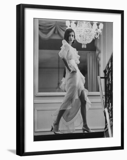 Model Prunelia Wearing a Marc Bohan Evening Dress-Bill Ray-Framed Photographic Print