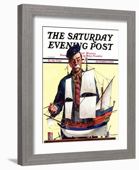 "Model Ship," Saturday Evening Post Cover, October 5, 1935-Gordon Grant-Framed Giclee Print