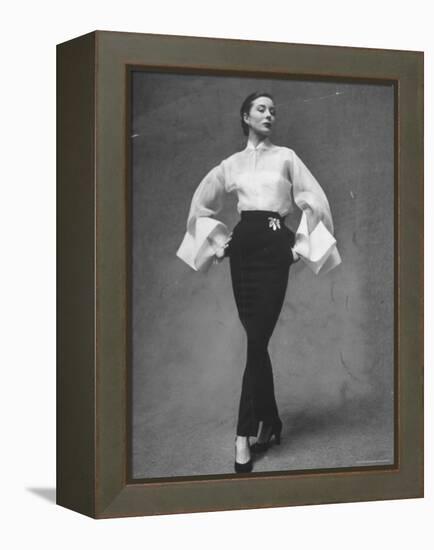 Model Showing Off Elegant White Organdy Shirt with Black Skirt by Lavin Castillo-Gordon Parks-Framed Premier Image Canvas