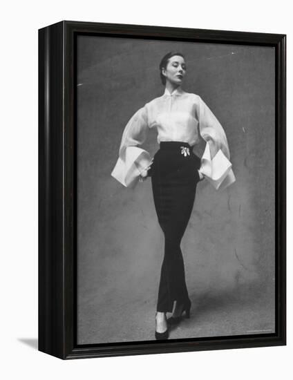 Model Showing Off Elegant White Organdy Shirt with Black Skirt by Lavin Castillo-Gordon Parks-Framed Premier Image Canvas