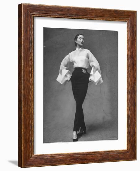 Model Showing Off Elegant White Organdy Shirt with Black Skirt by Lavin Castillo-Gordon Parks-Framed Photographic Print