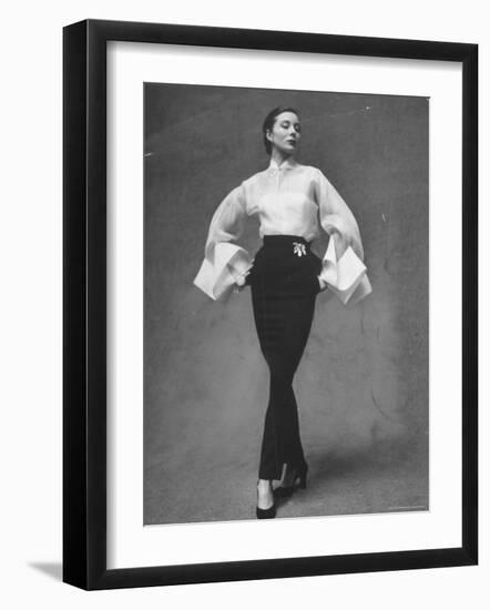 Model Showing Off Elegant White Organdy Shirt with Black Skirt by Lavin Castillo-Gordon Parks-Framed Photographic Print