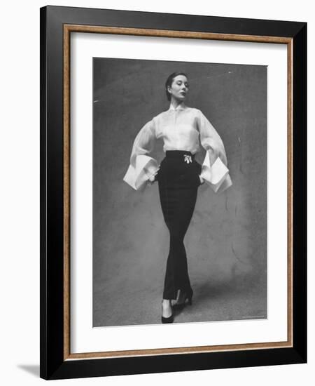 Model Showing Off Elegant White Organdy Shirt with Black Skirt by Lavin Castillo-Gordon Parks-Framed Photographic Print