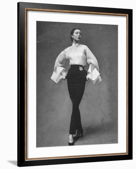 Model Showing Off Elegant White Organdy Shirt with Black Skirt by Lavin Castillo-Gordon Parks-Framed Photographic Print