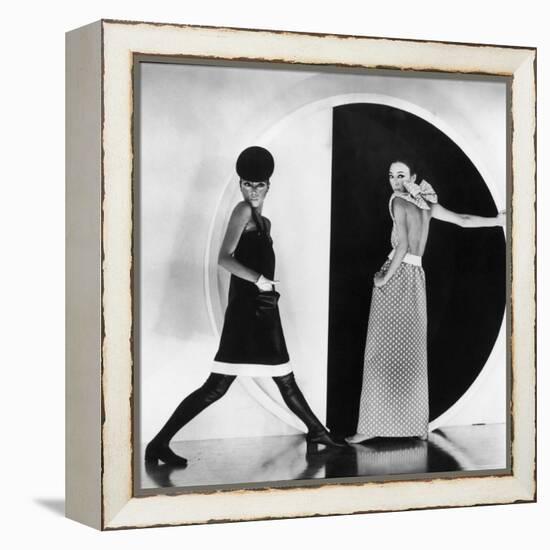 Model Sin May Zao Wearing a Late Day Dress and a Evening Dress-Bill Ray-Framed Premier Image Canvas