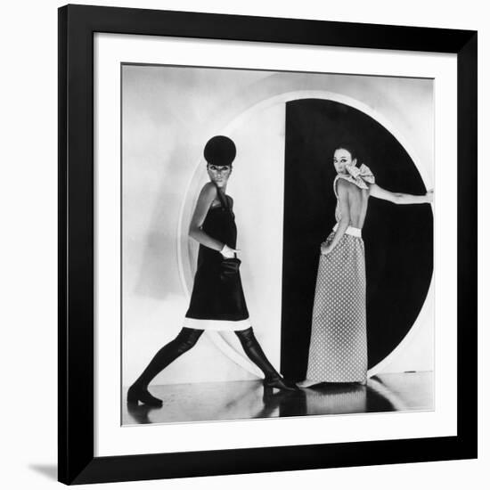Model Sin May Zao Wearing a Late Day Dress and a Evening Dress-Bill Ray-Framed Premium Photographic Print