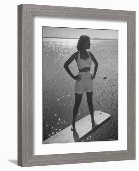 Model Tee Matthews Wearing Two Piece Bathing Suit by Jantzen-Alfred Eisenstaedt-Framed Photographic Print