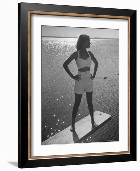 Model Tee Matthews Wearing Two Piece Bathing Suit by Jantzen-Alfred Eisenstaedt-Framed Photographic Print