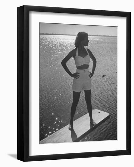 Model Tee Matthews Wearing Two Piece Bathing Suit by Jantzen-Alfred Eisenstaedt-Framed Photographic Print