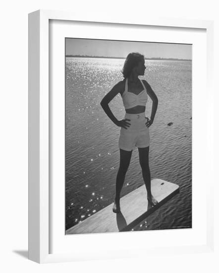 Model Tee Matthews Wearing Two Piece Bathing Suit by Jantzen-Alfred Eisenstaedt-Framed Photographic Print