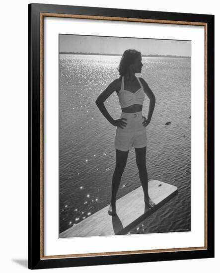 Model Tee Matthews Wearing Two Piece Bathing Suit by Jantzen-Alfred Eisenstaedt-Framed Photographic Print