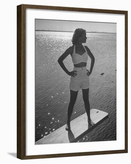 Model Tee Matthews Wearing Two Piece Bathing Suit by Jantzen-Alfred Eisenstaedt-Framed Photographic Print