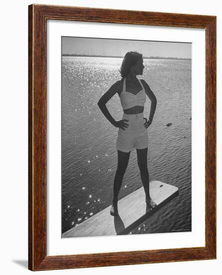 Model Tee Matthews Wearing Two Piece Bathing Suit by Jantzen-Alfred Eisenstaedt-Framed Photographic Print