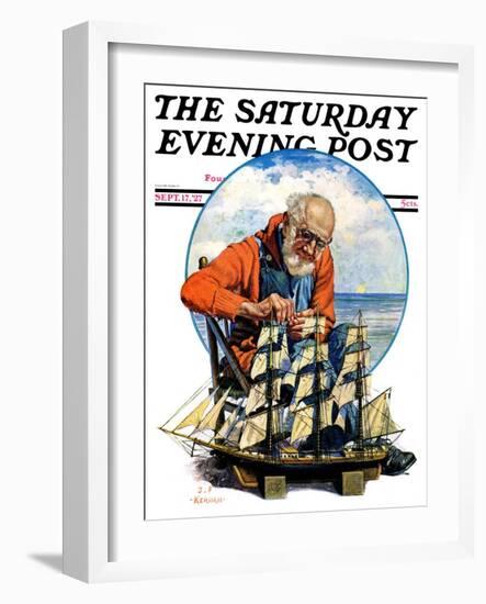 "Model Three Masted Ship," Saturday Evening Post Cover, September 17, 1927-J.F. Kernan-Framed Giclee Print