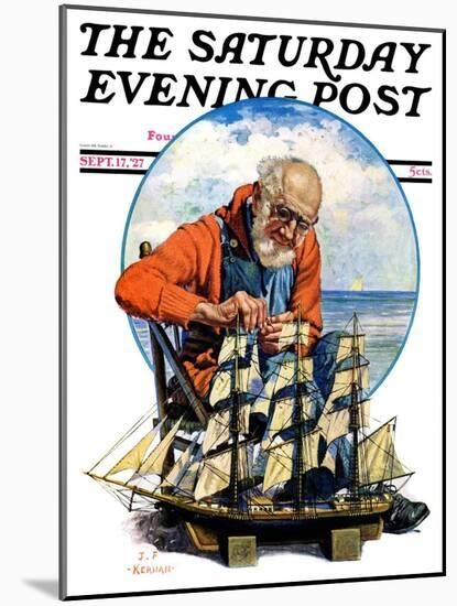 "Model Three Masted Ship," Saturday Evening Post Cover, September 17, 1927-J.F. Kernan-Mounted Giclee Print
