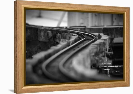 Model Train Tracks in Black and White with Robert Frost Quote-null-Framed Stretched Canvas