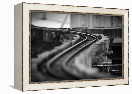Model Train Tracks in Black and White with Robert Frost Quote-null-Framed Stretched Canvas