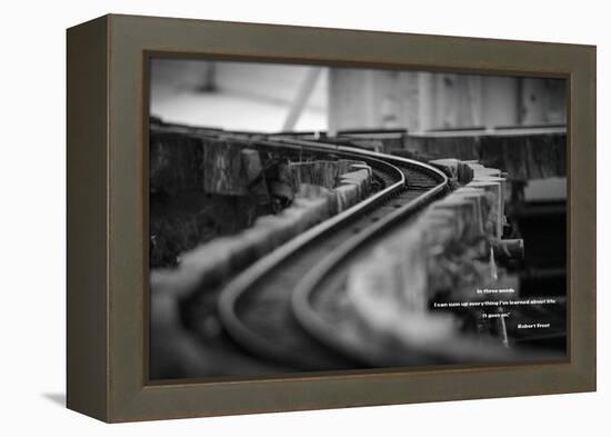 Model Train Tracks in Black and White with Robert Frost Quote-null-Framed Stretched Canvas