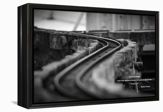 Model Train Tracks in Black and White with Robert Frost Quote-null-Framed Stretched Canvas