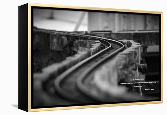 Model Train Tracks in Black and White with Robert Frost Quote-null-Framed Stretched Canvas