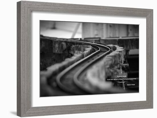 Model Train Tracks in Black and White with Robert Frost Quote-null-Framed Photo