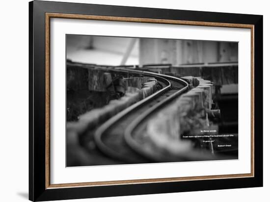 Model Train Tracks in Black and White with Robert Frost Quote-null-Framed Photo