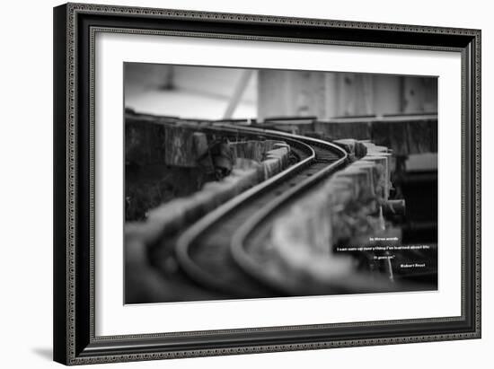 Model Train Tracks in Black and White with Robert Frost Quote-null-Framed Photo