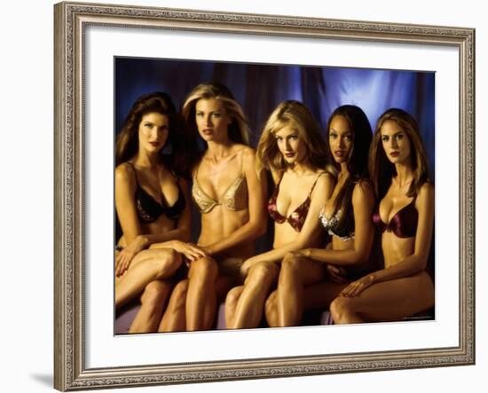 Model Tyra Banks and Other Victoria's Secret Models During Commercial Shoot-Marion Curtis-Framed Premium Photographic Print