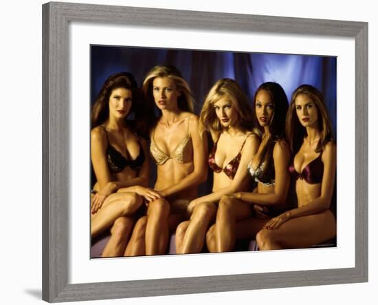 Model Tyra Banks and Other Victoria's Secret Models During Commercial Shoot-Marion Curtis-Framed Premium Photographic Print