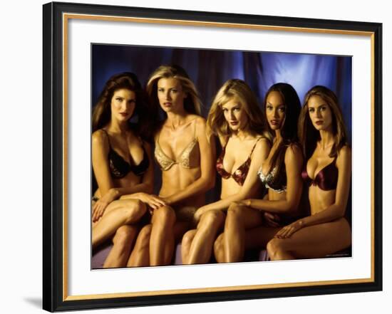 Model Tyra Banks and Other Victoria's Secret Models During Commercial Shoot-Marion Curtis-Framed Premium Photographic Print