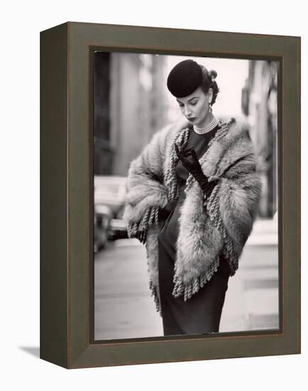 Model Wearing a Fringed Shawl Made of Natural Norwegian Blue Fox, Selling For $750-Gordon Parks-Framed Premier Image Canvas